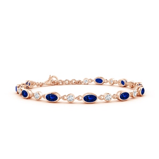 5x3mm Lab-Grown Alternating Oval Blue Sapphire and Round Diamond Tennis Bracelet in Rose Gold