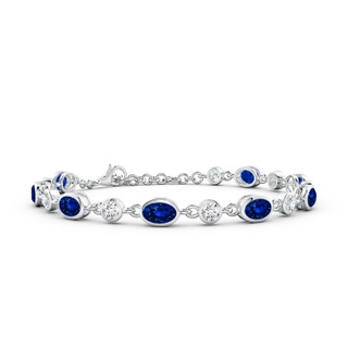 6x4mm Lab-Grown Alternating Oval Blue Sapphire and Round Diamond Tennis Bracelet in 18K White Gold