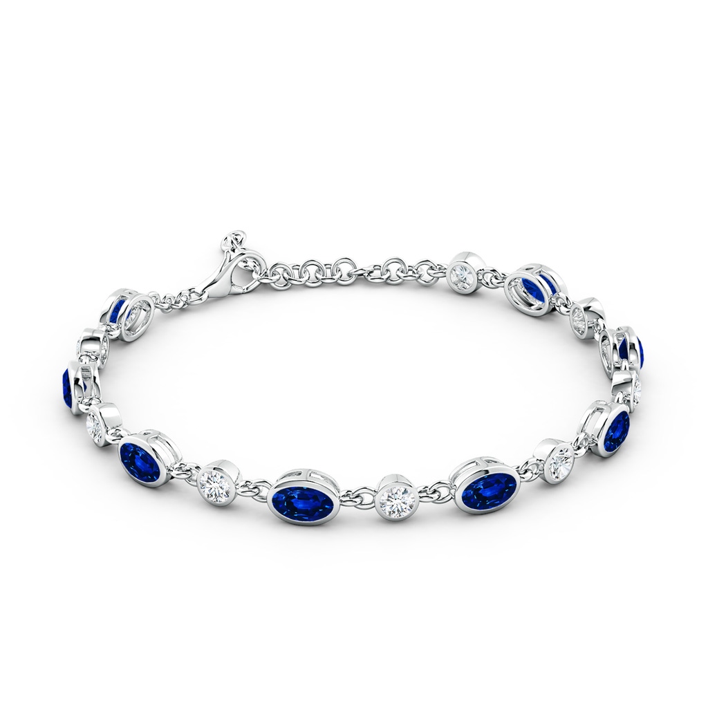 6x4mm Lab-Grown Alternating Oval Blue Sapphire and Round Diamond Tennis Bracelet in 18K White Gold - side 199