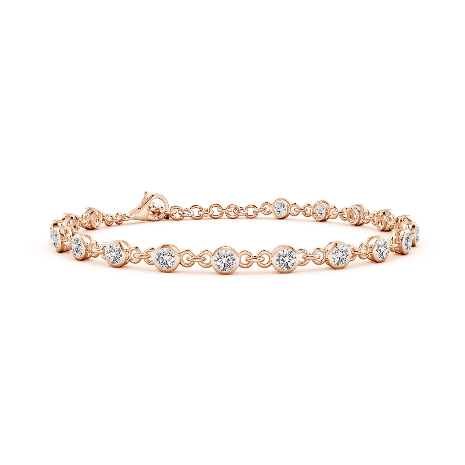 3mm IJI1I2 Bezel-Set Round Diamond Tennis Bracelet in Rose Gold
