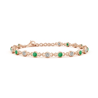 3mm A Bezel-Set Round Emerald and Diamond Tennis Bracelet in Rose Gold