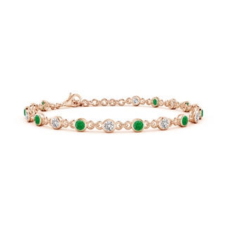 3mm AA Bezel-Set Round Emerald and Diamond Tennis Bracelet in 18K Rose Gold