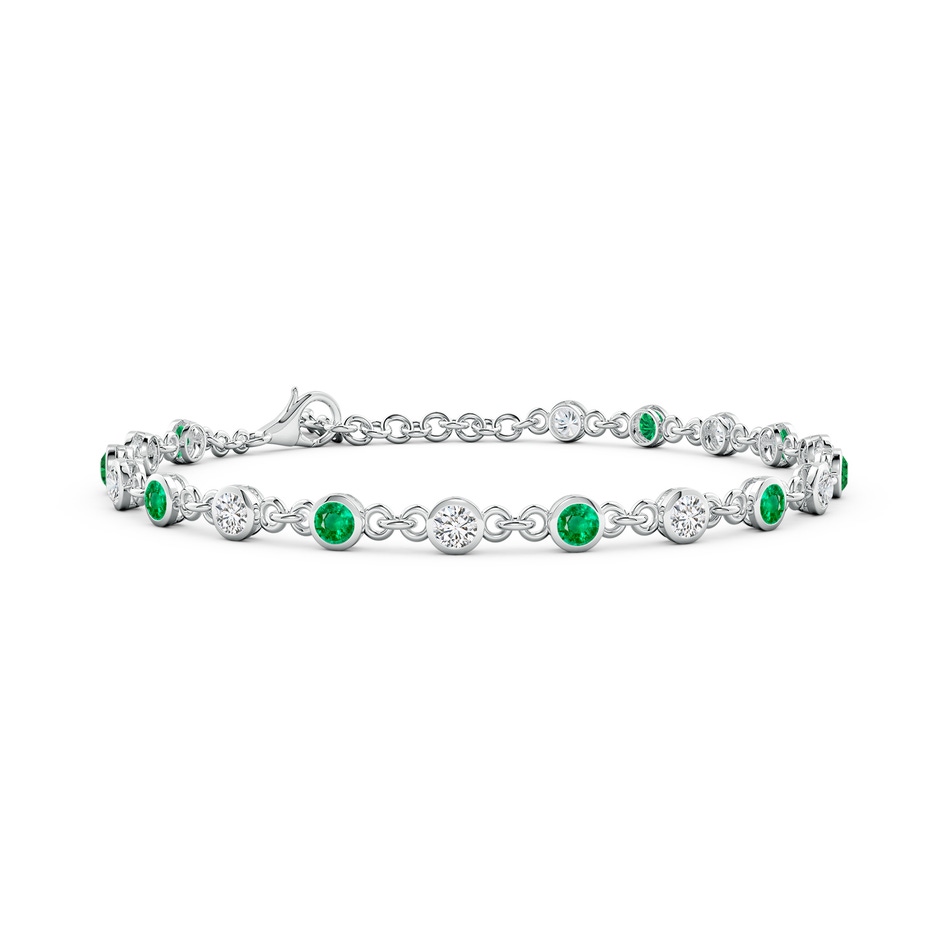 3mm AAA Bezel-Set Round Emerald and Diamond Tennis Bracelet in White Gold 