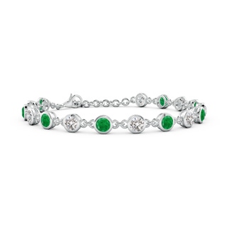 4mm AA Bezel-Set Round Emerald and Diamond Tennis Bracelet in White Gold