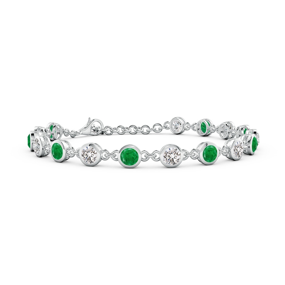 4mm AA Bezel-Set Round Emerald and Diamond Tennis Bracelet in White Gold 