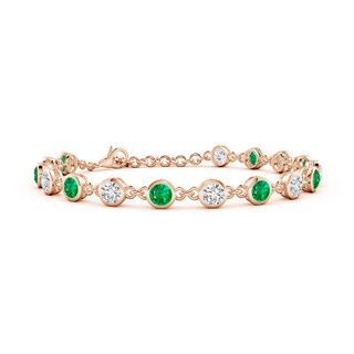 4mm AAA Bezel-Set Round Emerald and Diamond Tennis Bracelet in 18K Rose Gold