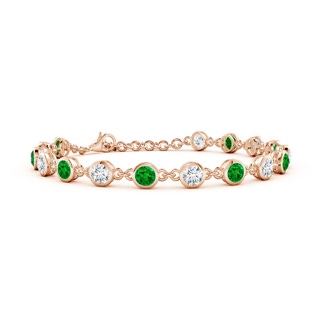 4mm AAAA Bezel-Set Round Emerald and Diamond Tennis Bracelet in Rose Gold