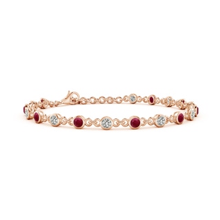 3mm A Bezel-Set Round Ruby and Diamond Tennis Bracelet in Rose Gold