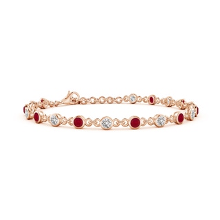 3mm AA Bezel-Set Round Ruby and Diamond Tennis Bracelet in Rose Gold