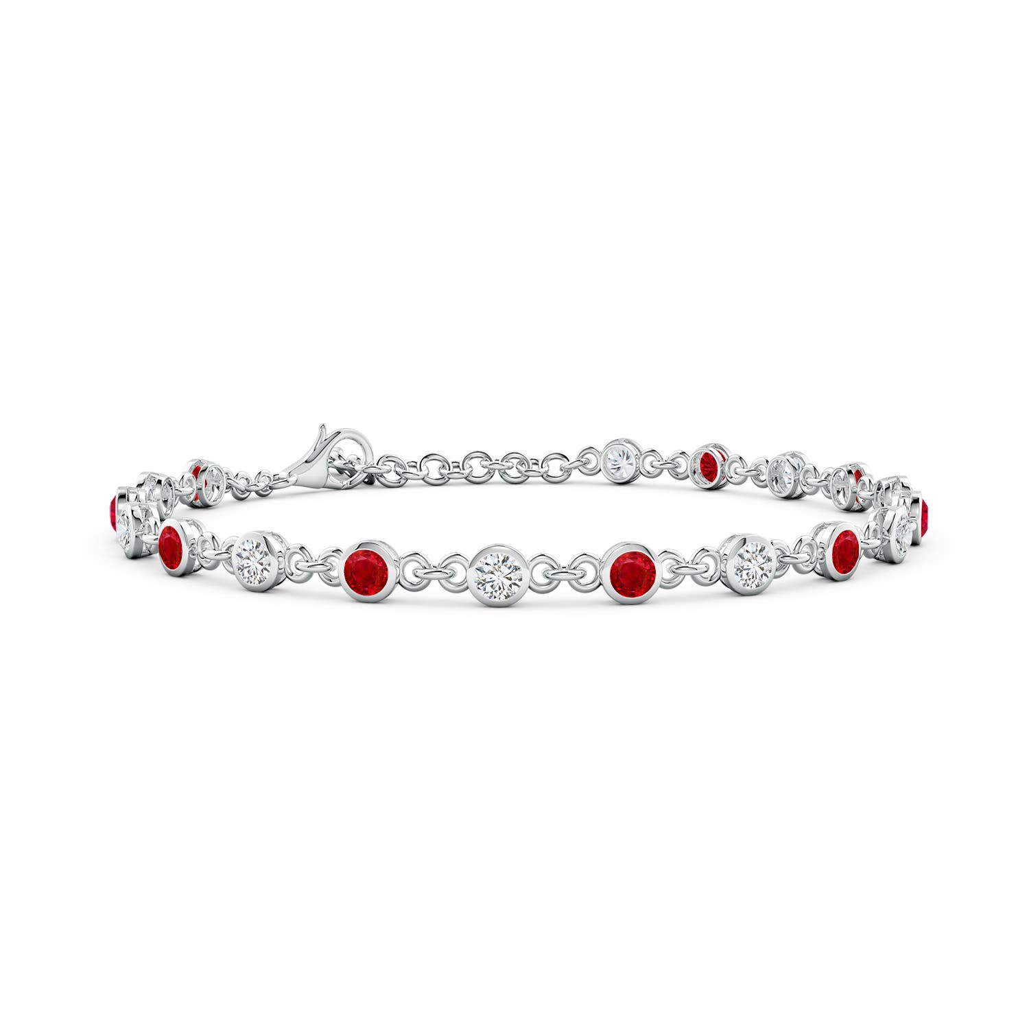 3mm AAA Bezel-Set Round Ruby and Diamond Tennis Bracelet in 18CT White Gold