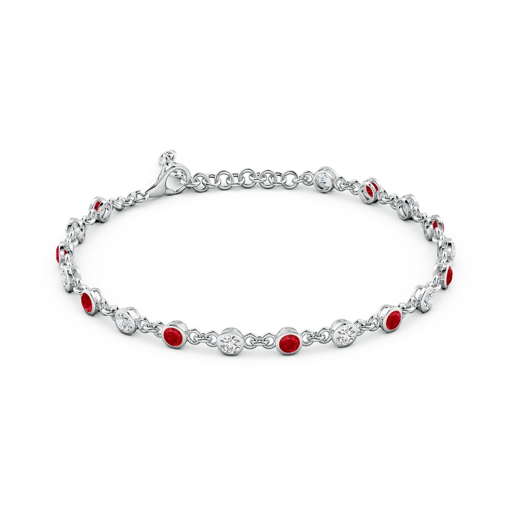 3mm AAA Bezel-Set Round Ruby and Diamond Tennis Bracelet in White Gold - side 199