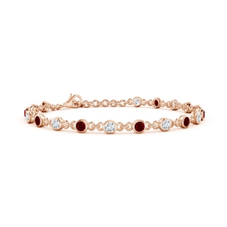 3mm AAAA Bezel-Set Round Ruby and Diamond Tennis Bracelet in 18K Rose Gold