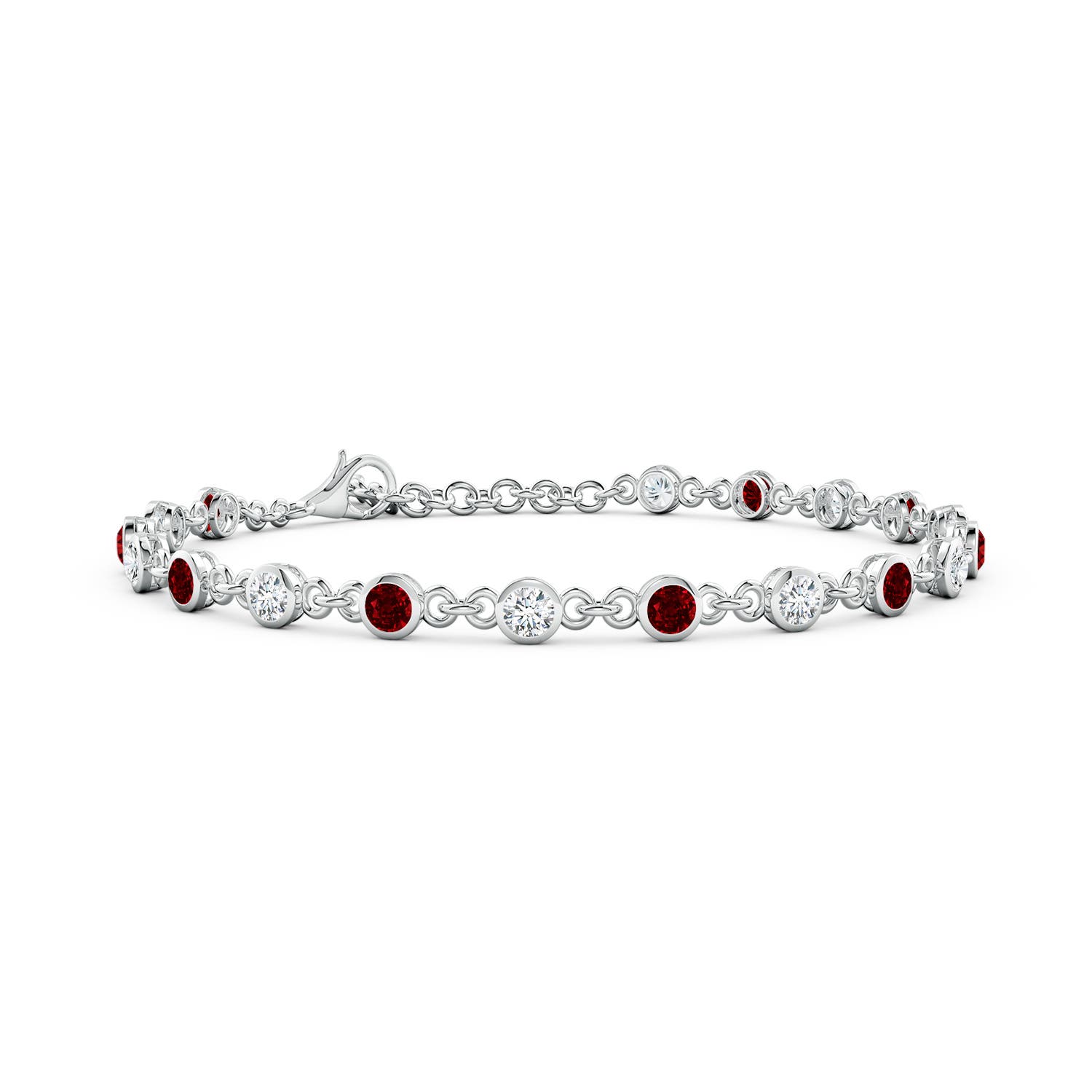3mm AAAA Bezel-Set Round Ruby and Diamond Tennis Bracelet in 18K White Gold