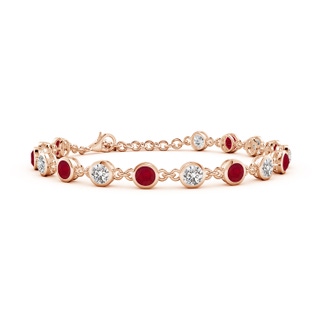 4mm AA Bezel-Set Round Ruby and Diamond Tennis Bracelet in 18K Rose Gold