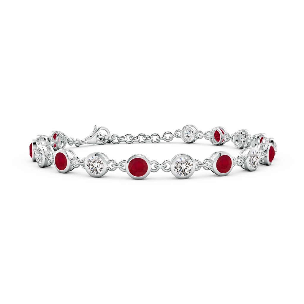 4mm AA Bezel-Set Round Ruby and Diamond Tennis Bracelet in White Gold
