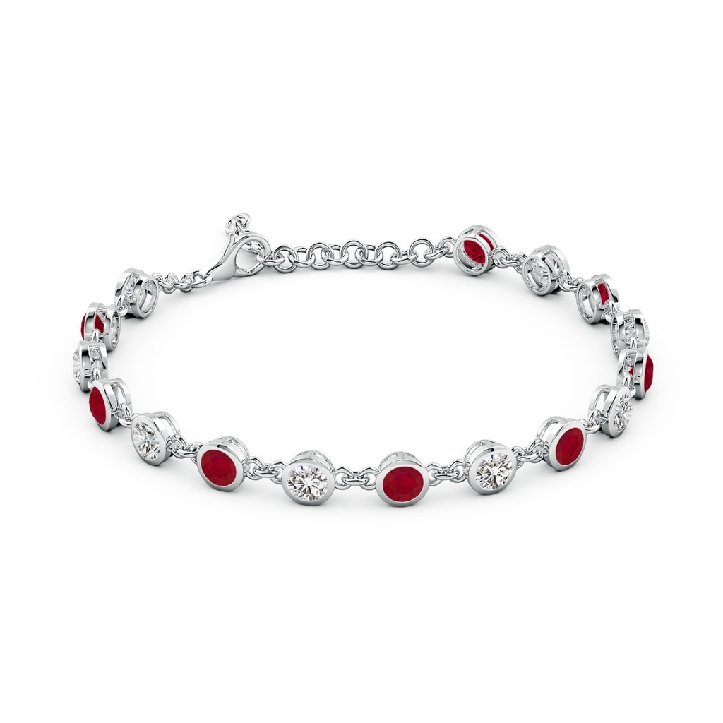 4mm AA Bezel-Set Round Ruby and Diamond Tennis Bracelet in White Gold - side 199