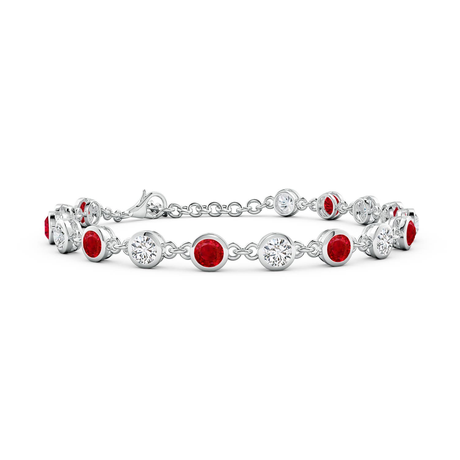 4mm AAA Bezel-Set Round Ruby and Diamond Tennis Bracelet in White Gold
