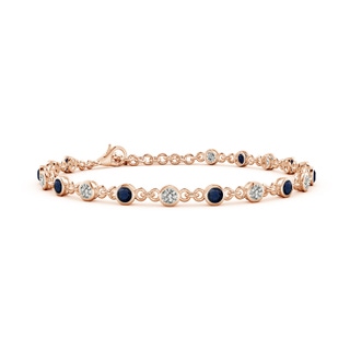 3mm A Bezel-Set Round Blue Sapphire and Diamond Tennis Bracelet in Rose Gold