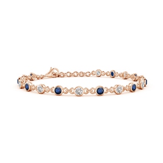 3mm AA Bezel-Set Round Blue Sapphire and Diamond Tennis Bracelet in Rose Gold