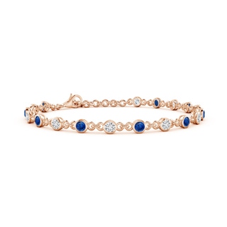 3mm AAA Bezel-Set Round Blue Sapphire and Diamond Tennis Bracelet in 10K Rose Gold