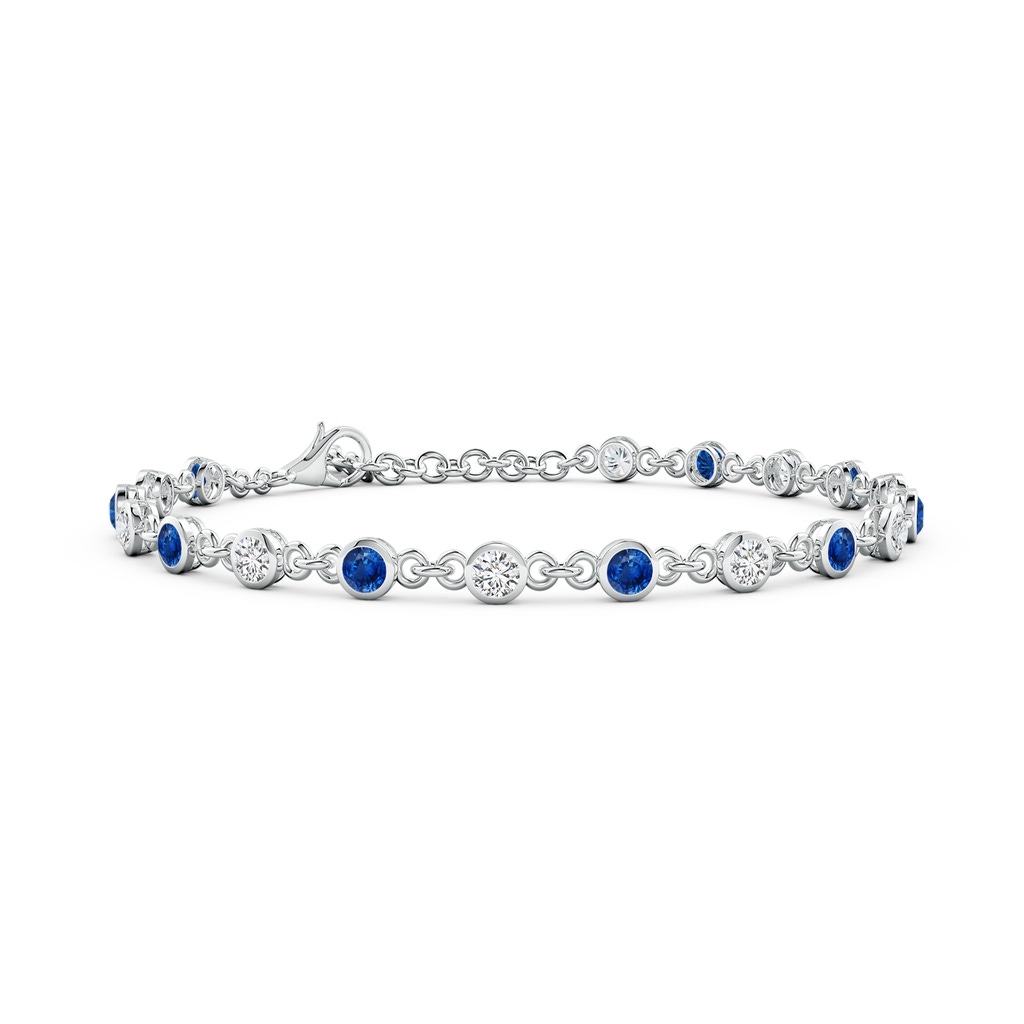 3mm AAA Bezel-Set Round Blue Sapphire and Diamond Tennis Bracelet in White Gold