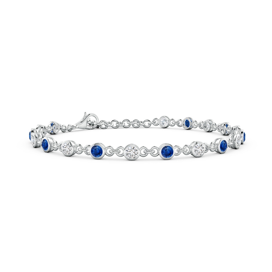 3mm AAA Bezel-Set Round Blue Sapphire and Diamond Tennis Bracelet in White Gold 