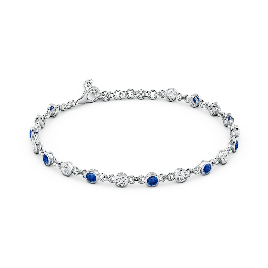 3mm AAA Bezel-Set Round Blue Sapphire and Diamond Tennis Bracelet in White Gold - side 199