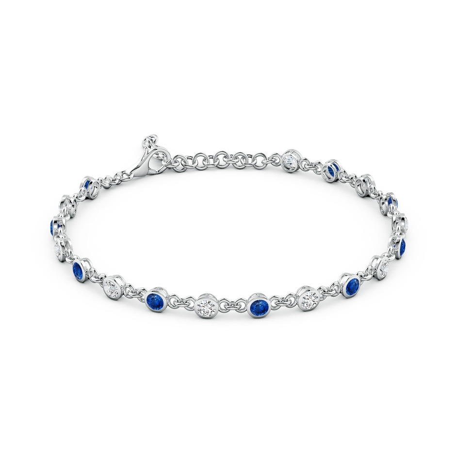 3mm AAA Bezel-Set Round Blue Sapphire and Diamond Tennis Bracelet in White Gold side 199