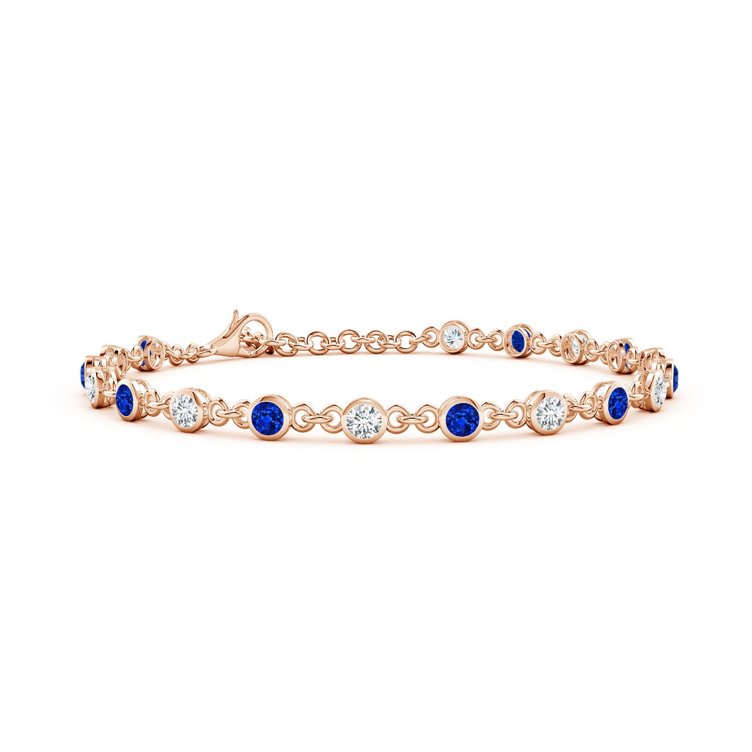 3mm AAAA Bezel-Set Round Blue Sapphire and Diamond Tennis Bracelet in 18CT Rose Gold