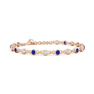 3mm AAAA Bezel-Set Round Blue Sapphire and Diamond Tennis Bracelet in 18K Rose Gold