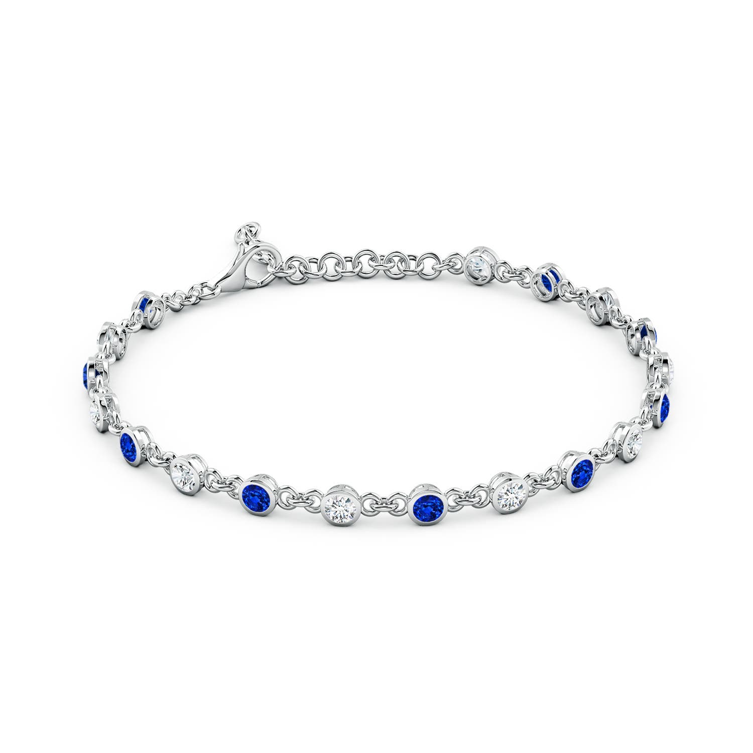 3mm AAAA Bezel-Set Round Blue Sapphire and Diamond Tennis Bracelet in 18K White Gold
