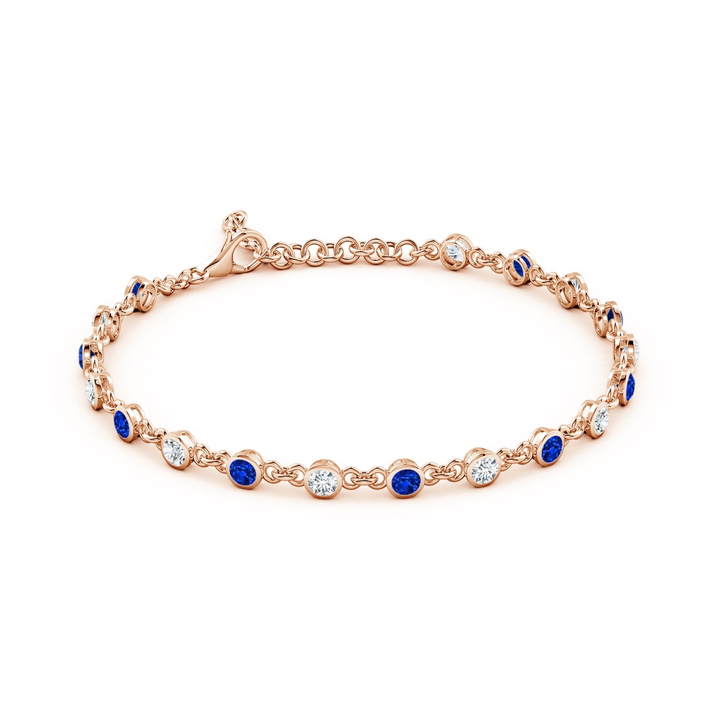 3mm AAAA Bezel-Set Round Blue Sapphire and Diamond Tennis Bracelet in Rose Gold - side 199