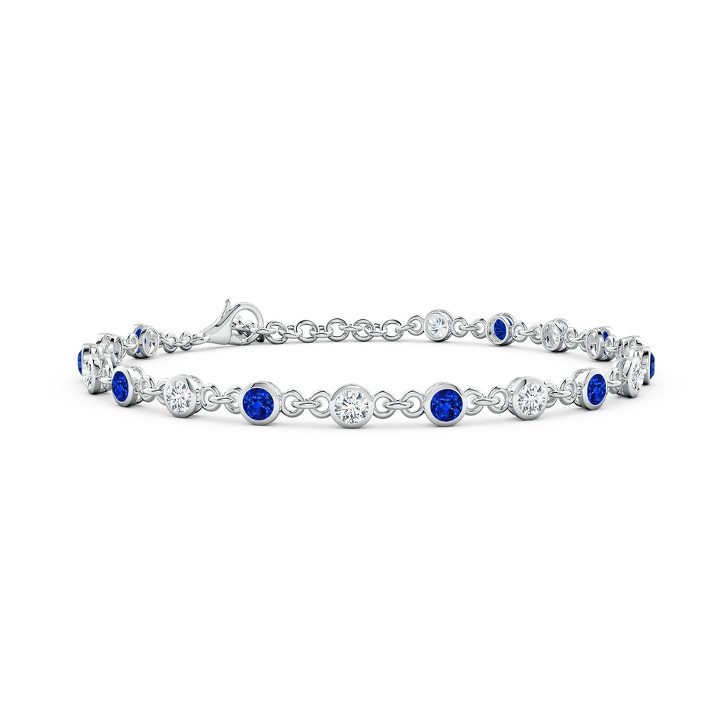 3mm Lab-Grown Bezel-Set Round Blue Sapphire and Diamond Tennis Bracelet in White Gold