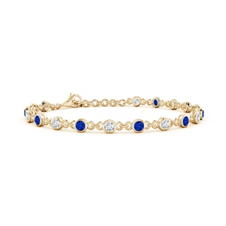 3mm Lab-Grown Bezel-Set Round Blue Sapphire and Diamond Tennis Bracelet in Yellow Gold