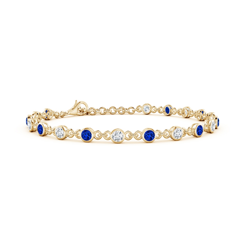 3mm Lab-Grown Bezel-Set Round Blue Sapphire and Diamond Tennis Bracelet in Yellow Gold 