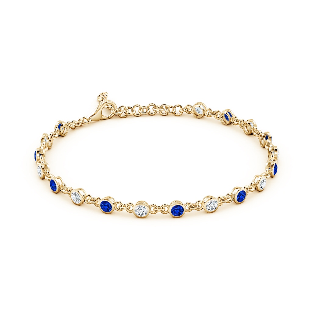 3mm Lab-Grown Bezel-Set Round Blue Sapphire and Diamond Tennis Bracelet in Yellow Gold - side 199