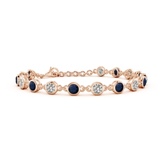 4mm A Bezel-Set Round Blue Sapphire and Diamond Tennis Bracelet in Rose Gold