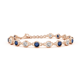 4mm AA Bezel-Set Round Blue Sapphire and Diamond Tennis Bracelet in 18K Rose Gold