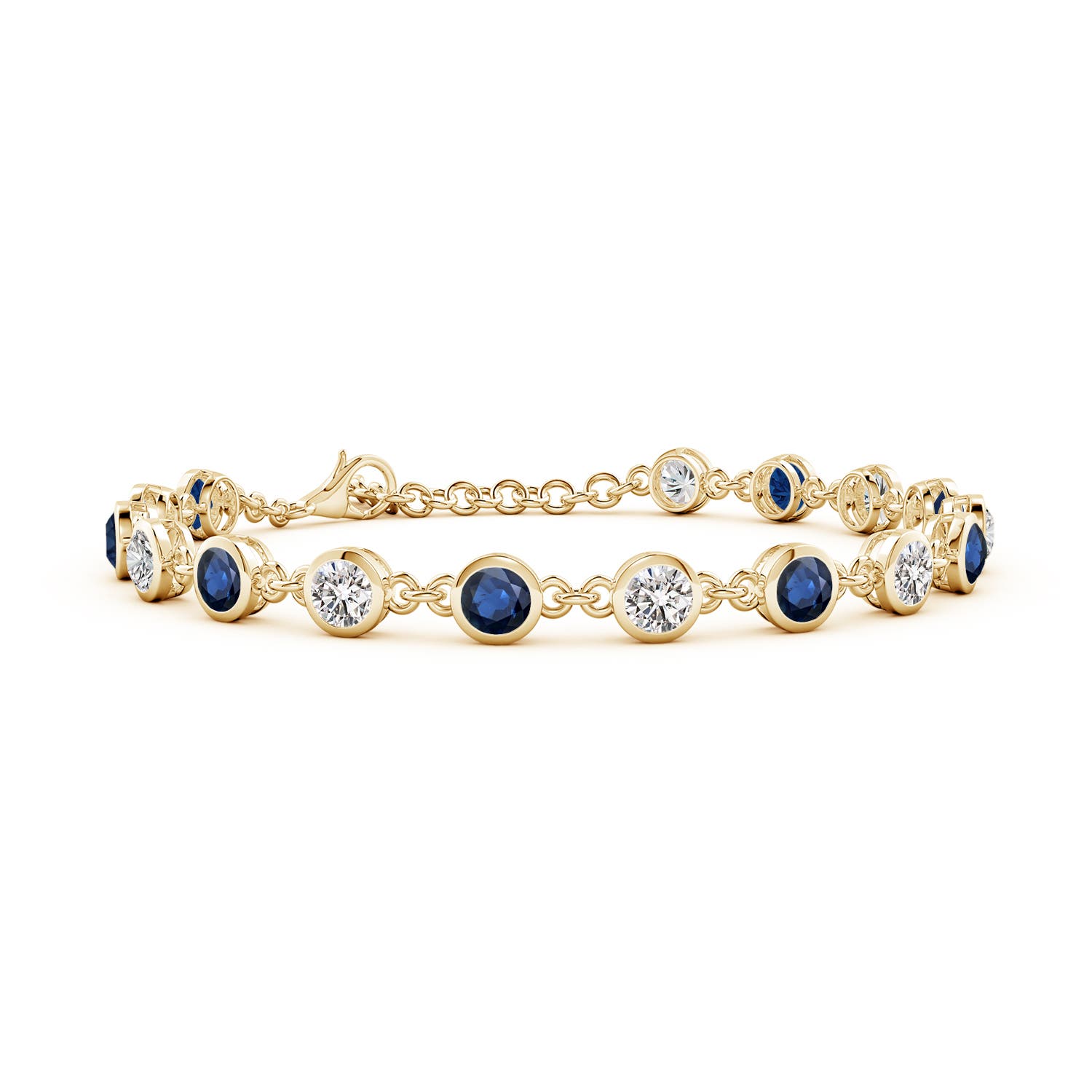 4mm AA Bezel-Set Round Blue Sapphire and Diamond Tennis Bracelet in 18CT Yellow Gold