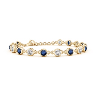 4mm AA Bezel-Set Round Blue Sapphire and Diamond Tennis Bracelet in Yellow Gold