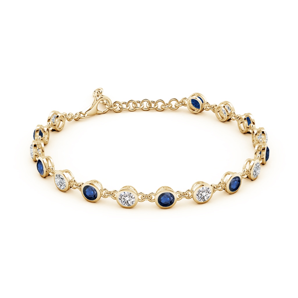 4mm AA Bezel-Set Round Blue Sapphire and Diamond Tennis Bracelet in Yellow Gold - side 199