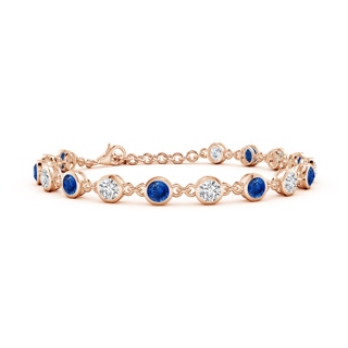 4mm AAA Bezel-Set Round Blue Sapphire and Diamond Tennis Bracelet in 18K Rose Gold