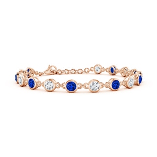 4mm Lab-Grown Bezel-Set Round Blue Sapphire and Diamond Tennis Bracelet in 18K Rose Gold