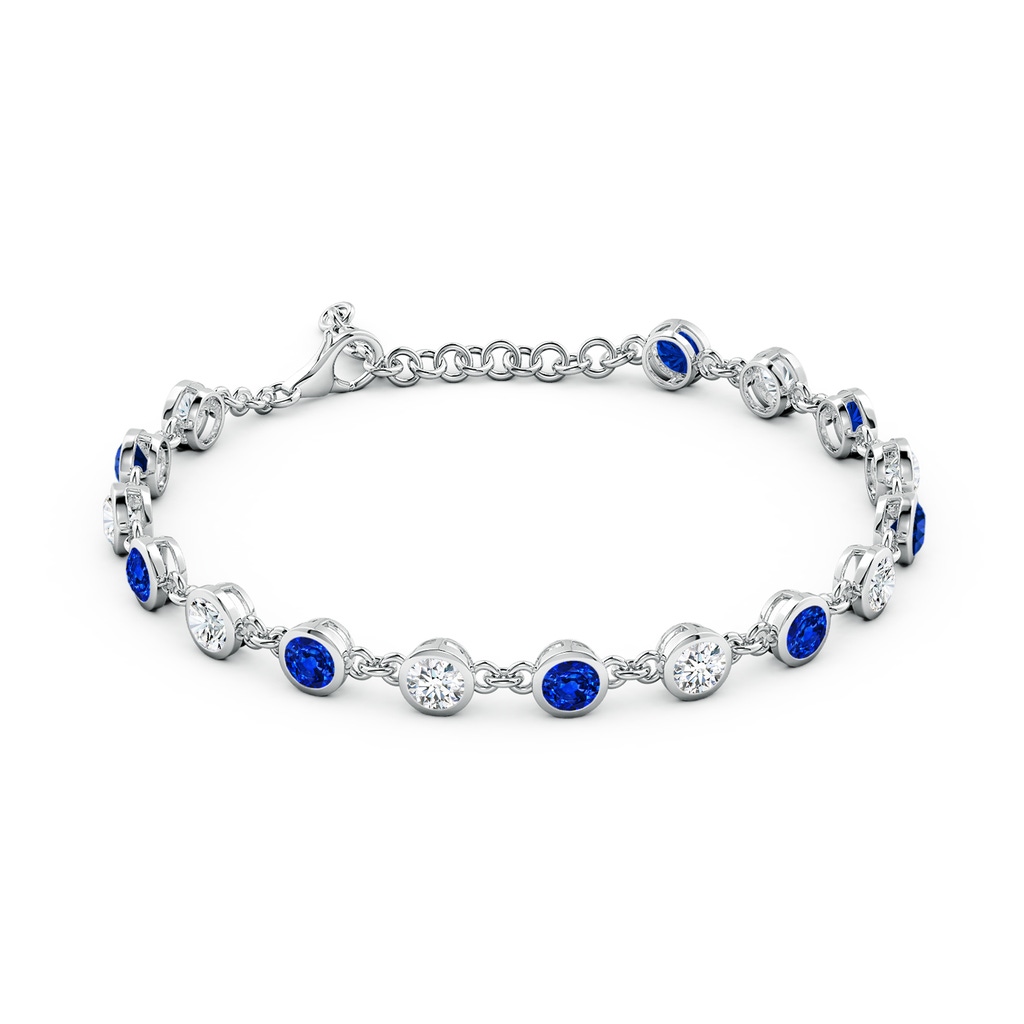 4mm Lab-Grown Bezel-Set Round Blue Sapphire and Diamond Tennis Bracelet in 18K White Gold - side 199