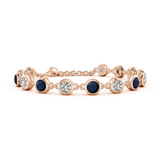 5mm A Bezel-Set Round Blue Sapphire and Diamond Tennis Bracelet in 10K Rose Gold