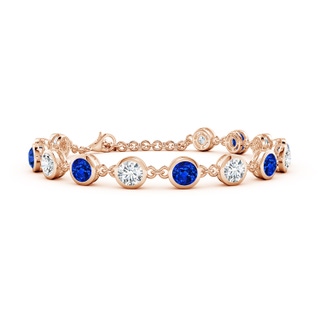 5mm Lab-Grown Bezel-Set Round Blue Sapphire and Diamond Tennis Bracelet in 18K Rose Gold