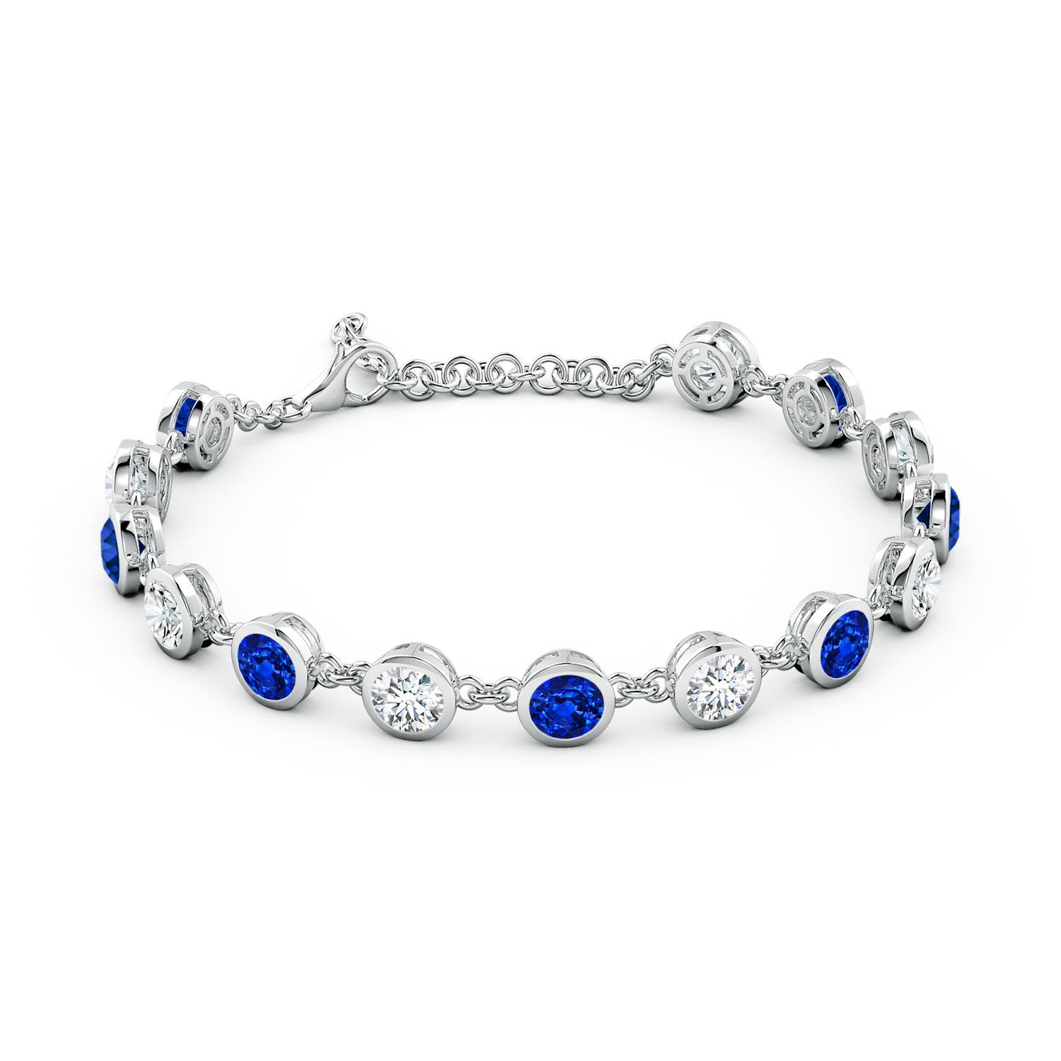 5mm AAAA Bezel-Set Round Blue Sapphire and Diamond Tennis Bracelet in White Gold