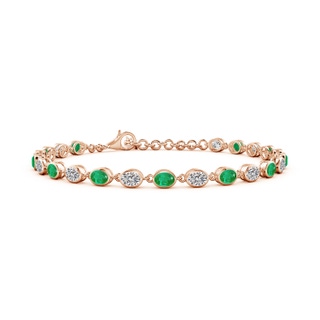 4x3mm AA Bezel-Set Oval Emerald and Diamond Tennis Bracelet in 18K Rose Gold