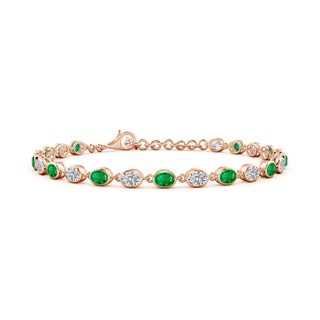 4x3mm AAA Bezel-Set Oval Emerald and Diamond Tennis Bracelet in 18K Rose Gold