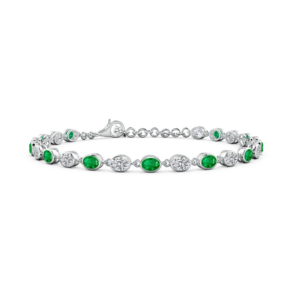 4x3mm AAA Bezel-Set Oval Emerald and Diamond Tennis Bracelet in White Gold